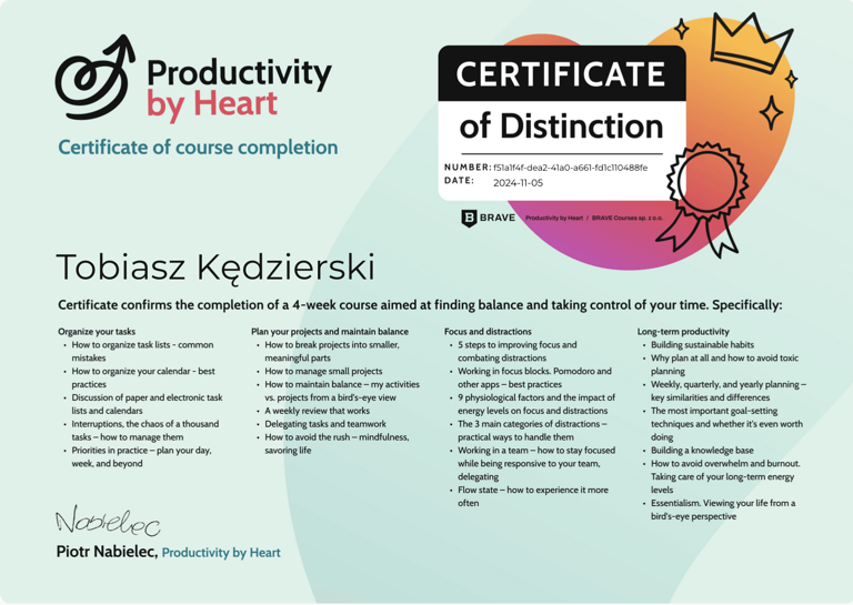 Productivity By Heart Certification